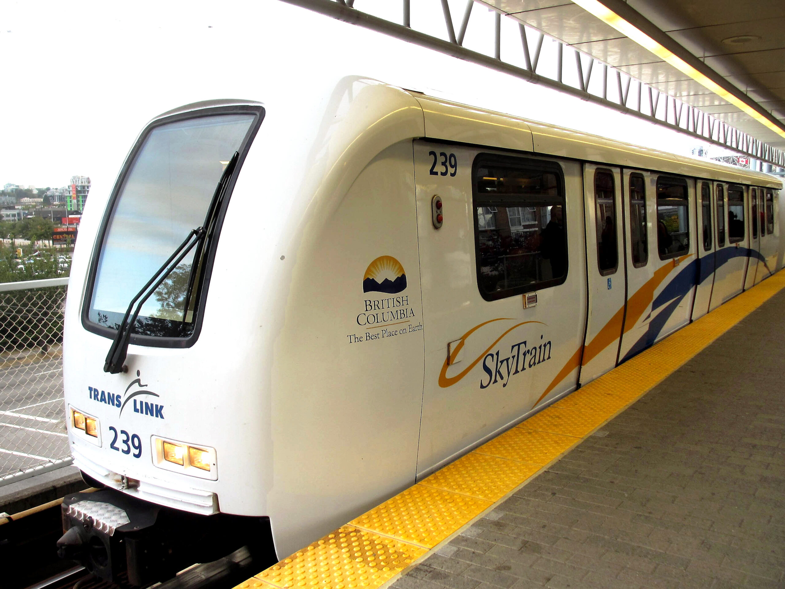 Vancouver, BC, Canada - August 2012: A train on the "Skytrain" driverless public transport system in Vancouver about to depart the platform